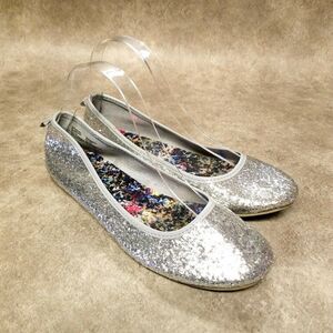 Faded Glory Womens   Size 5 Silver  Slip On Glitter Ballet Flats
